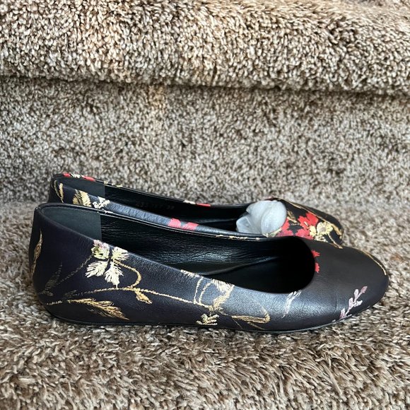 Balenciaga Women's Black Floral Leather Ballet Flats - Picture 1 of 12